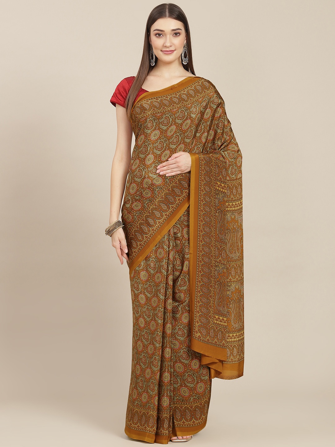 

Kasak Yellow & Orange Ethnic Motifs Pure Crepe Saree