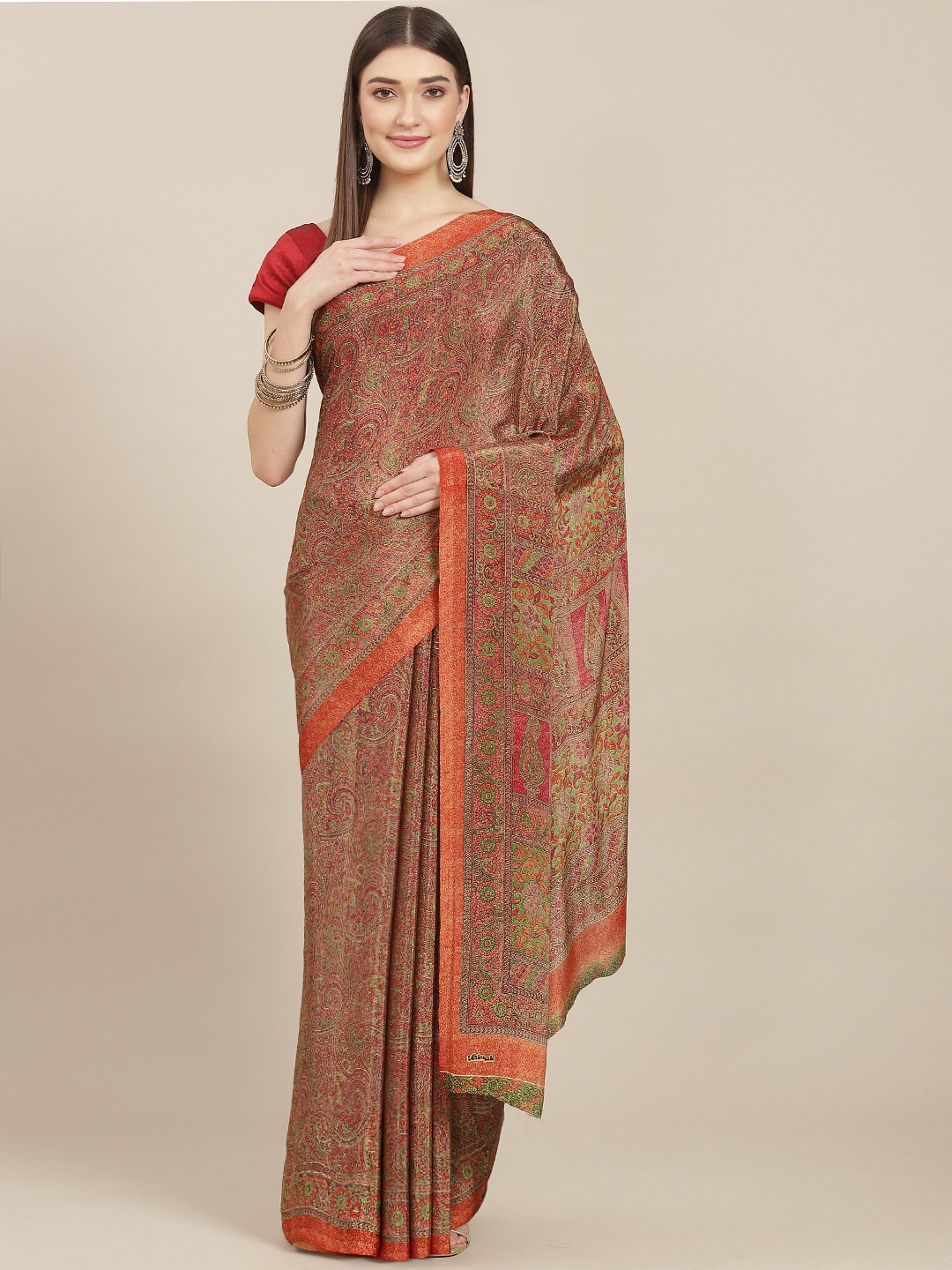 

Kasak Red & Green Floral Pure Crepe Saree