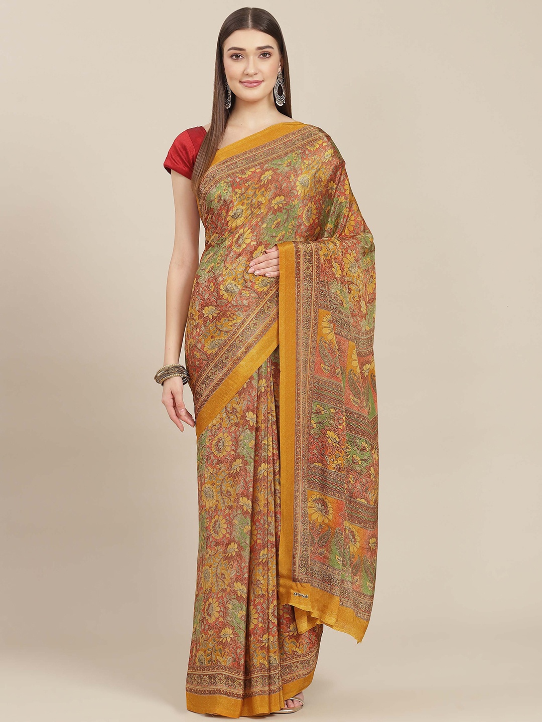 

Kasak Yellow Floral Pure Crepe Saree