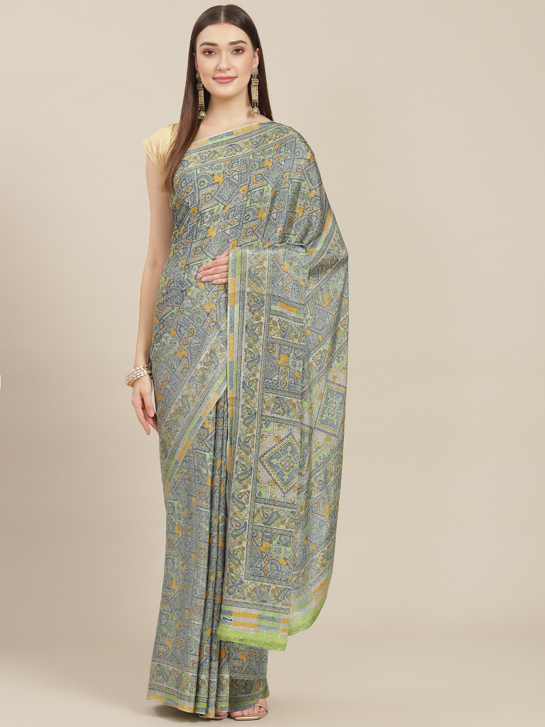 

Kasak Green Floral Pure Crepe Saree
