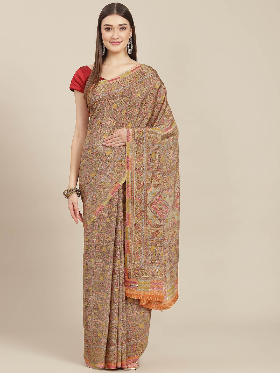 

Kasak Yellow Floral Pure Crepe Saree