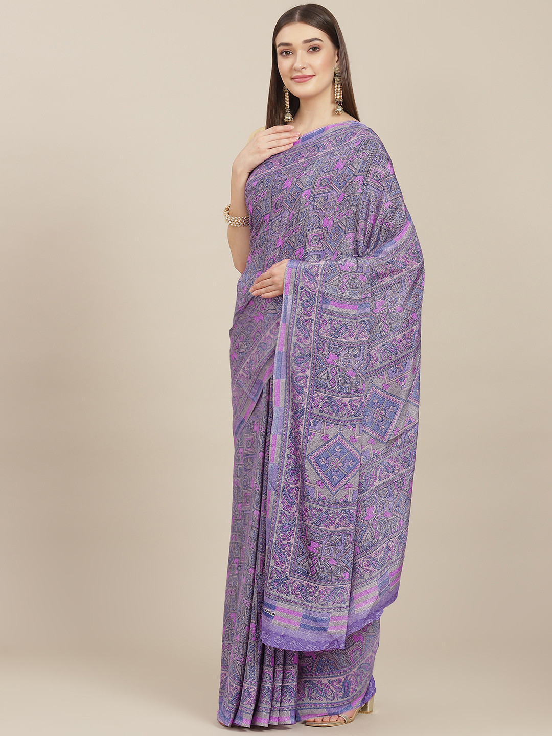 

Kasak Purple Floral Pure Crepe Saree