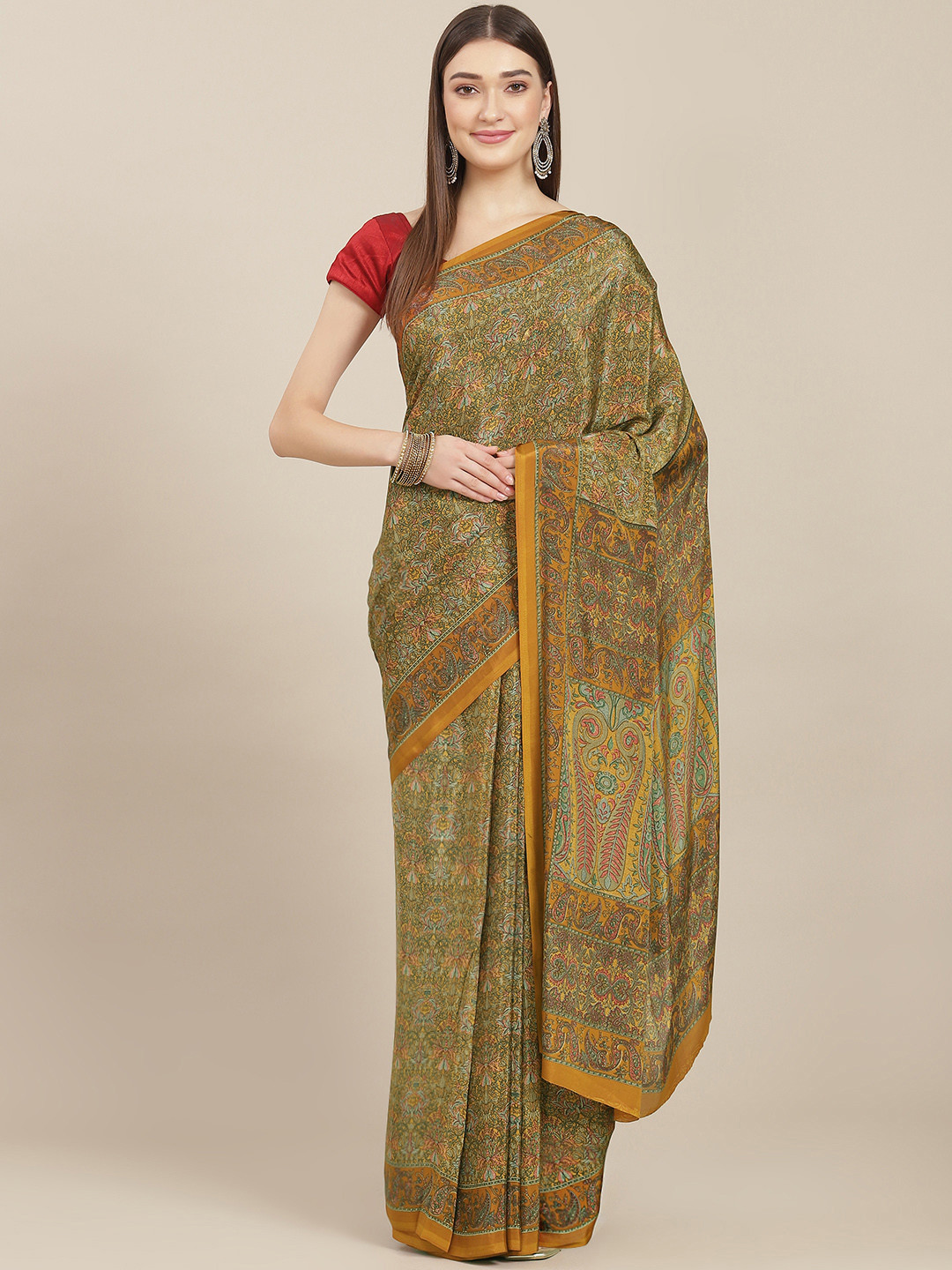 

Kasak Yellow Floral Pure Crepe Saree