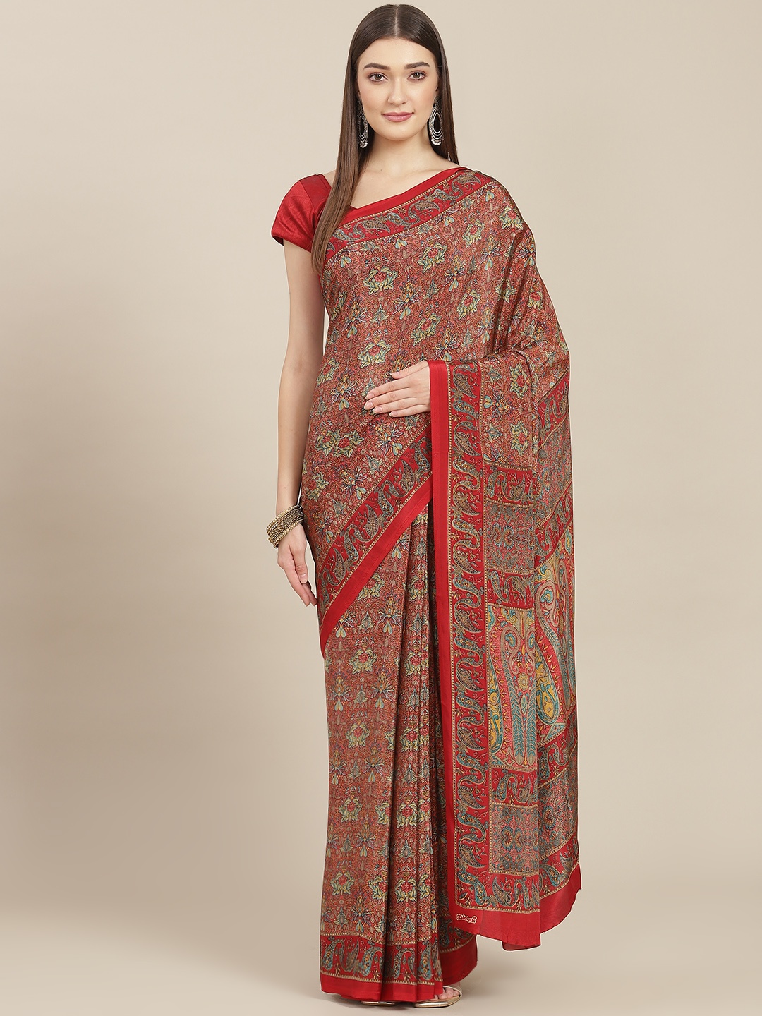 

Kasak Red Floral Pure Crepe Saree