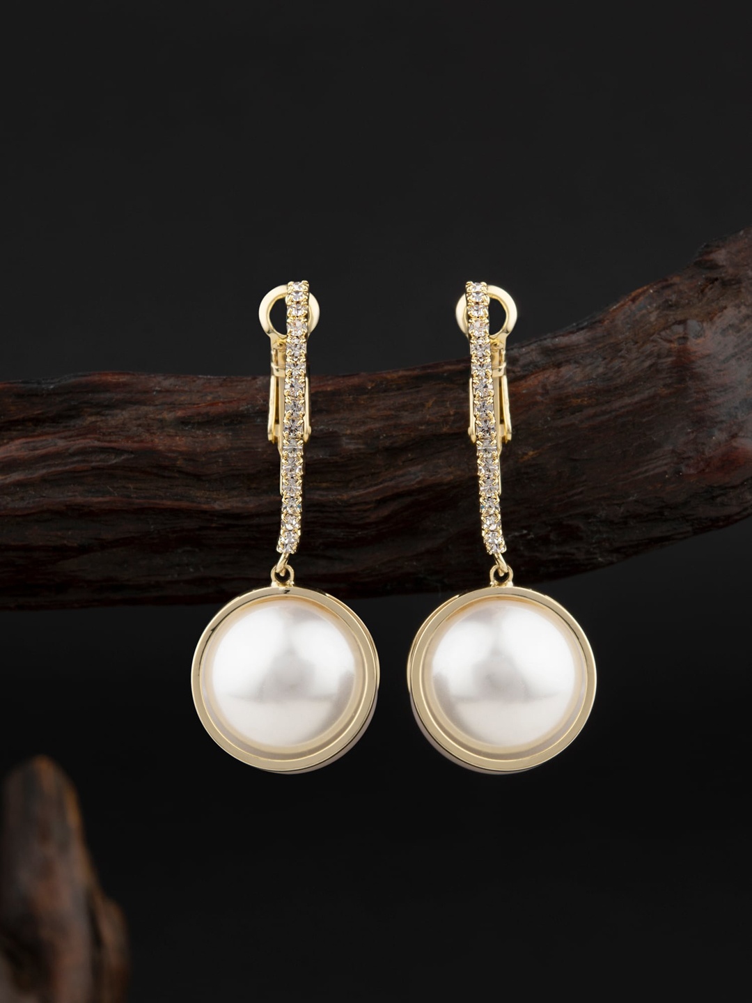 

E2O Gold-Toned Contemporary Pearl Drop Earrings