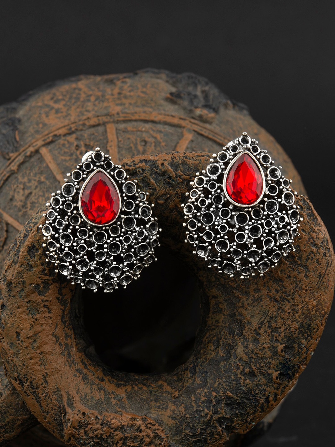 

E2O Silver-Plated Red Contemporary Studs Earrings