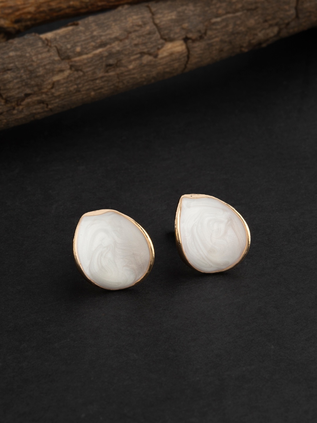 

E2O Gold plated & White Contemporary Studs Earrings