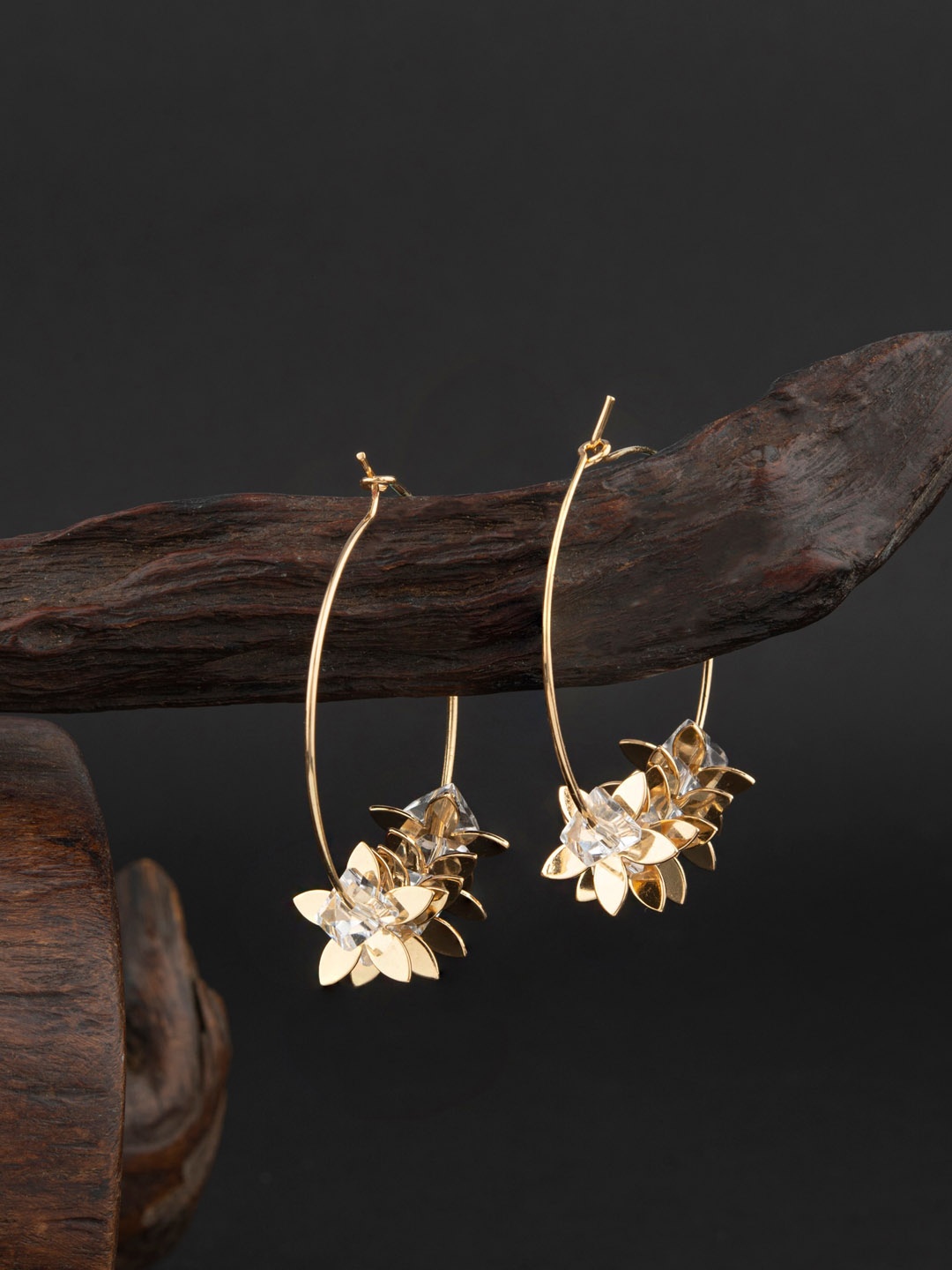 

E2O Gold-Toned Golden Plated Contemporary Drop Earrings