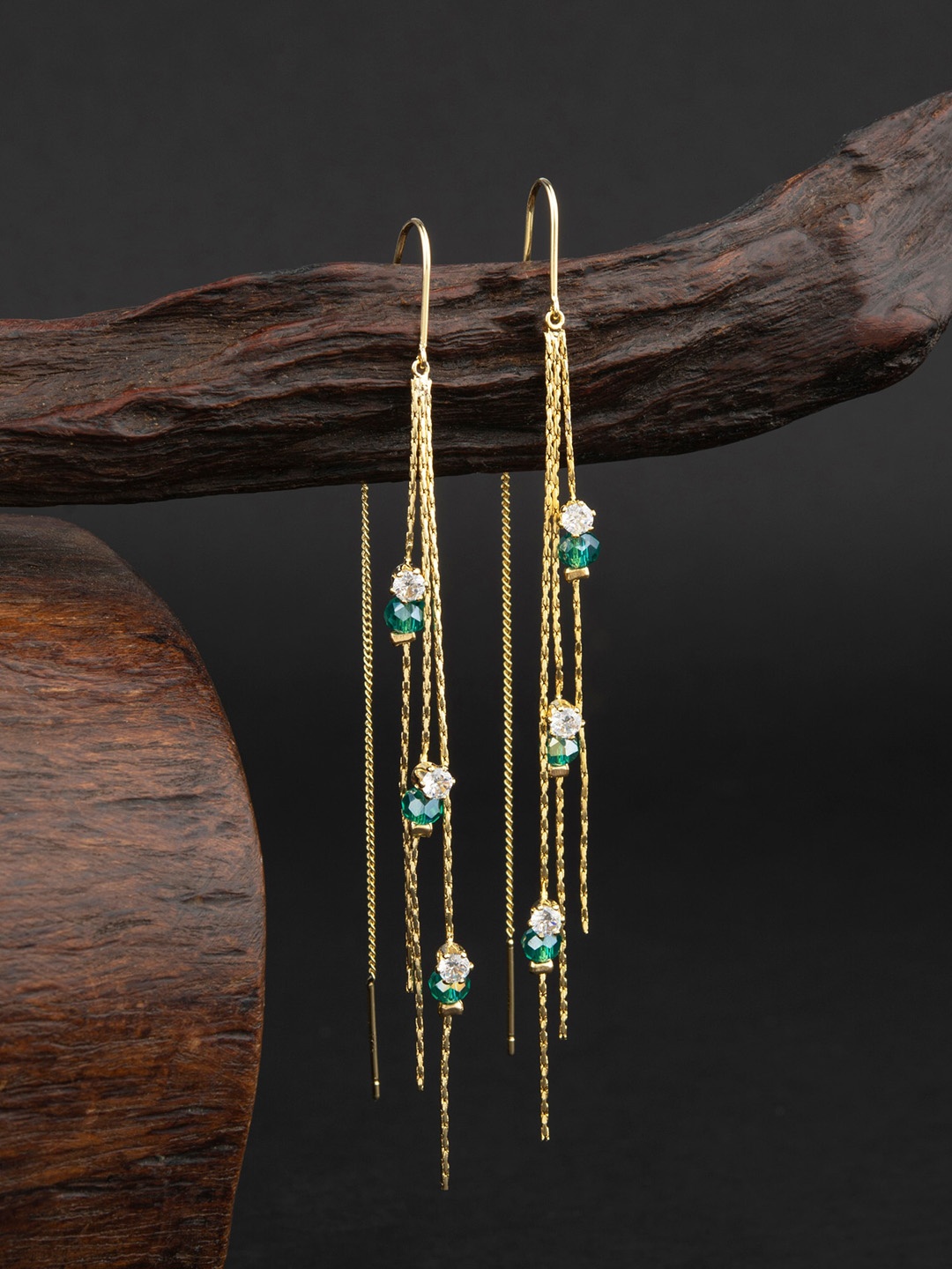 

E2O Gold-Toned Contemporary Detailing Dangler Drop Earrings