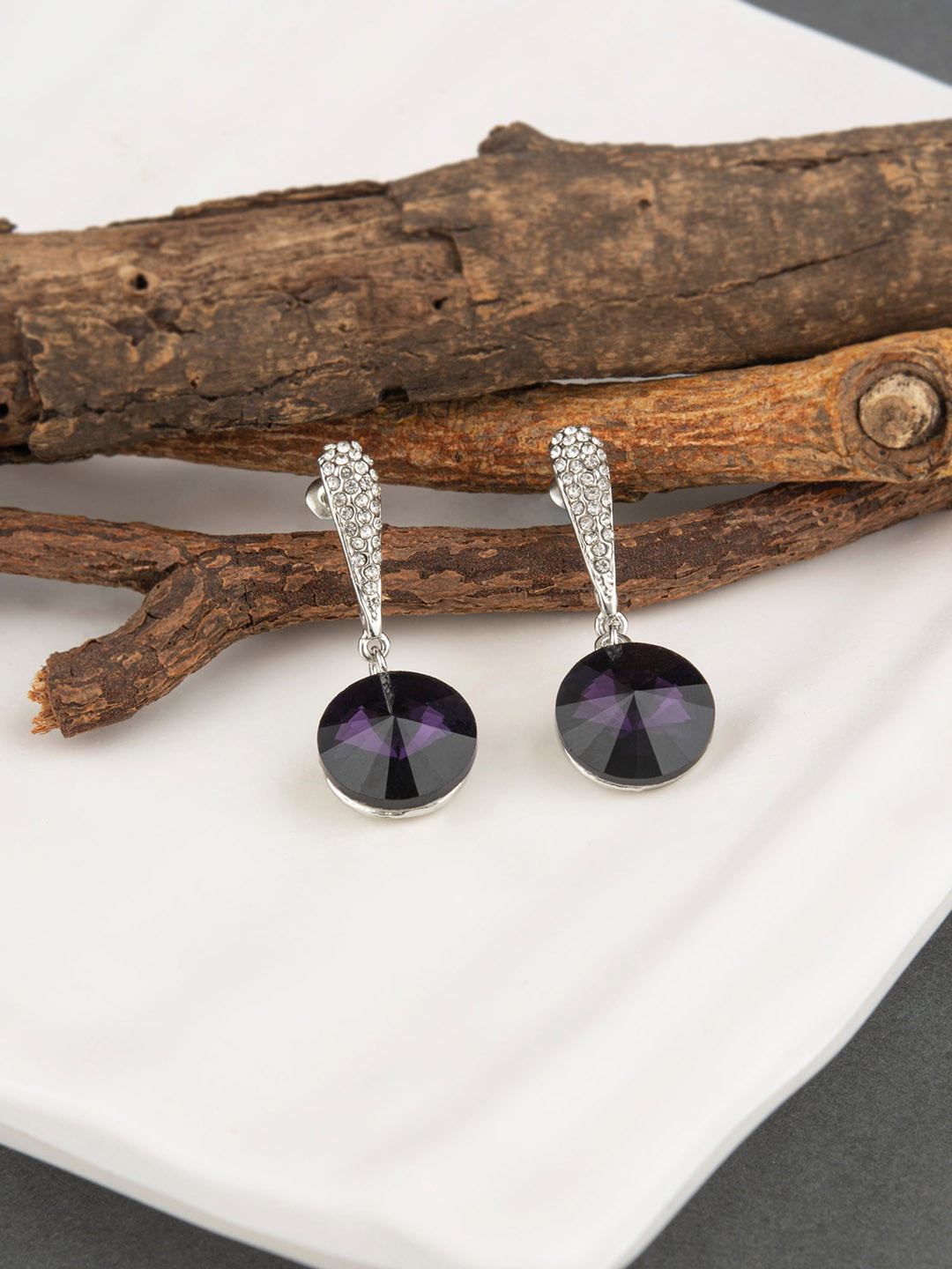 

E2O Silver-Plated Purple Contemporary Drop Earrings