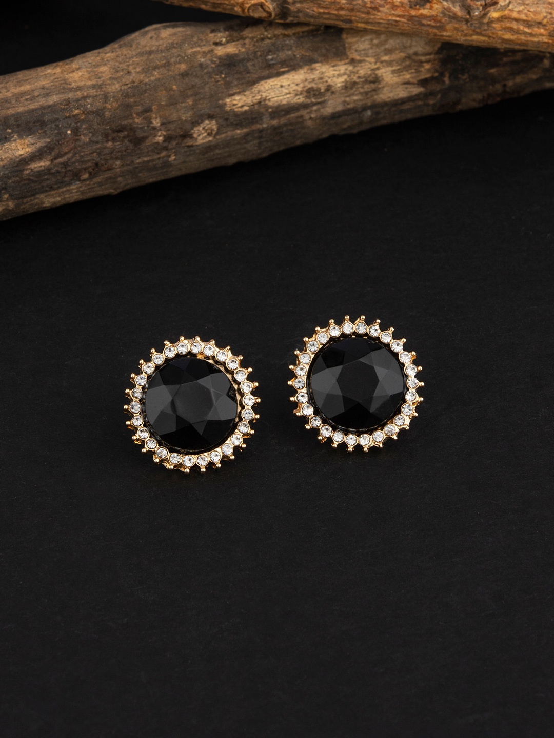 

E2O Gold-Plated & Black Contemporary Studs Earrings