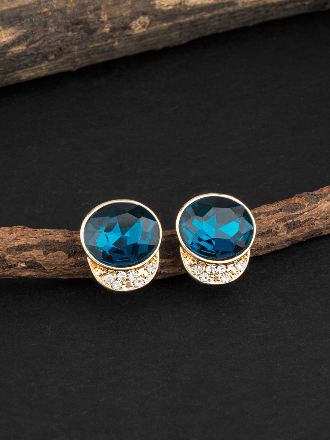 

E2O Blue Contemporary Gold Toned With Diamond Stud Earring