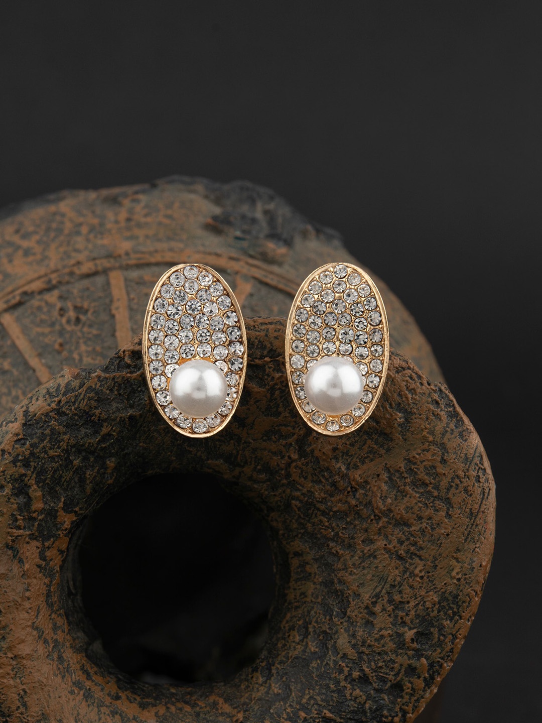 

E2O Gold-Plated Off White Contemporary Studs Earrings