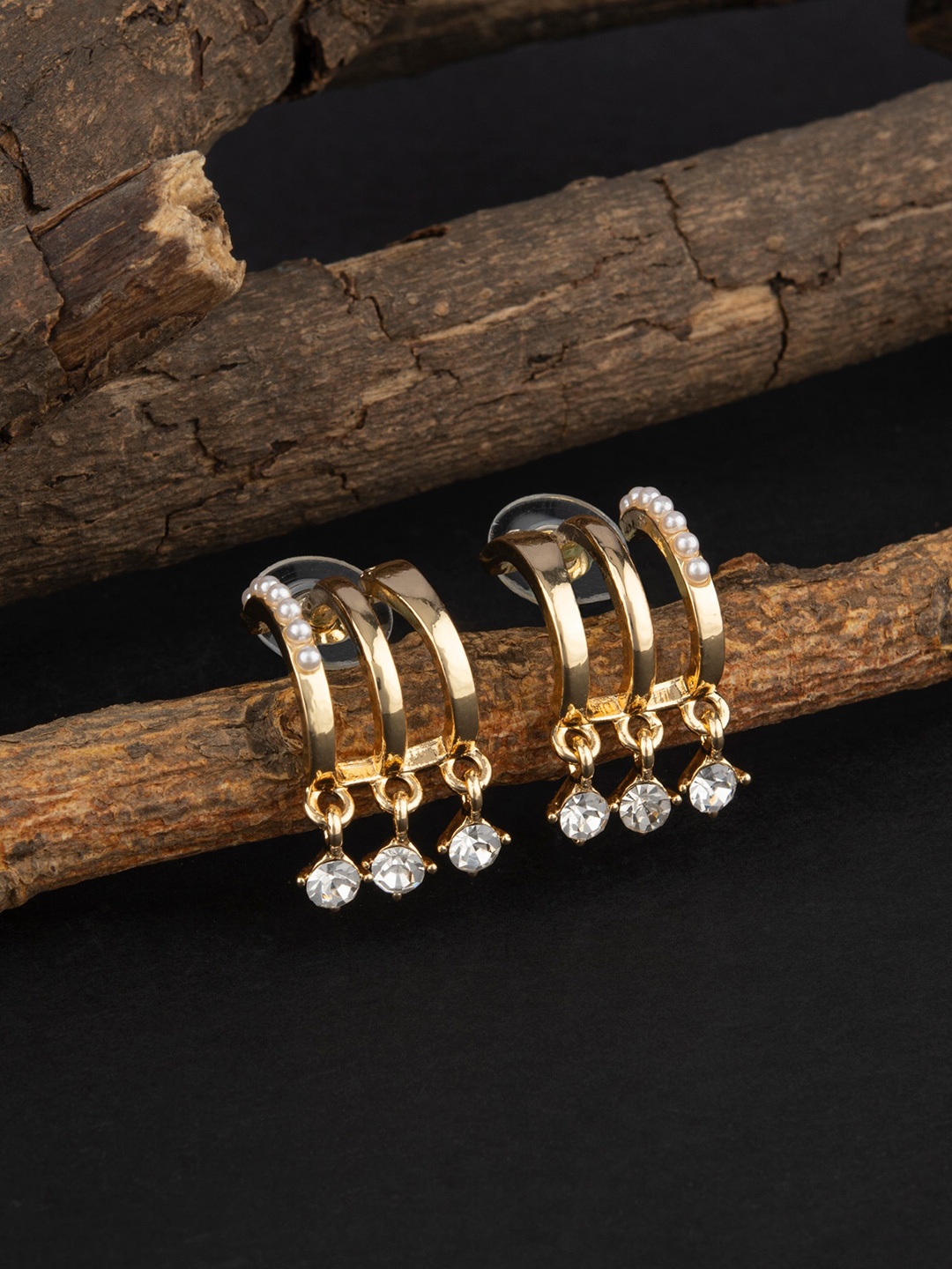 

E2O Gold-Toned Contemporary Studs Earrings