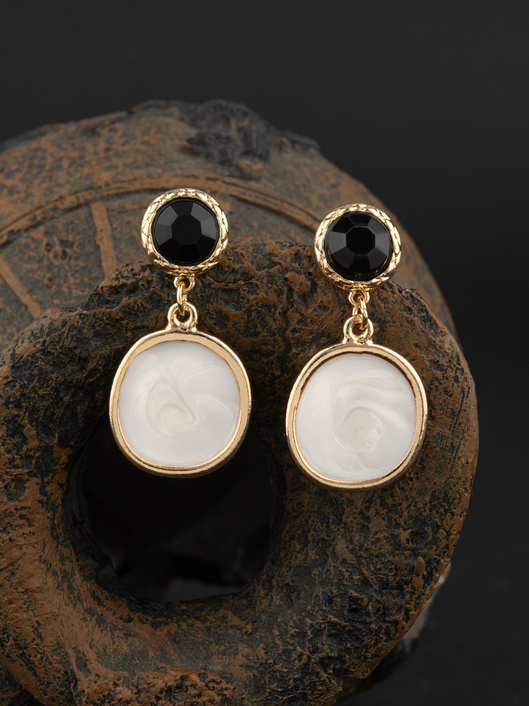 

E2O Gold-Toned Pearl Crafted Contemporary Drop Earring