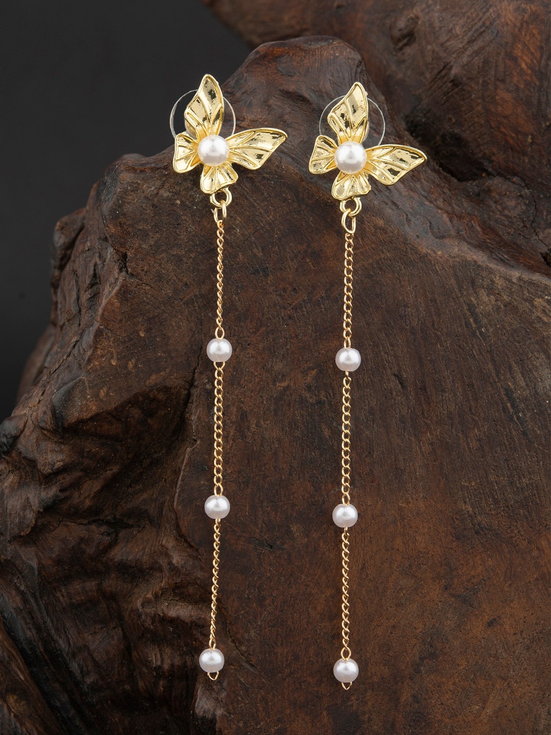 

E2O Gold-Toned Gold Plated Contemporary Drop Earrings