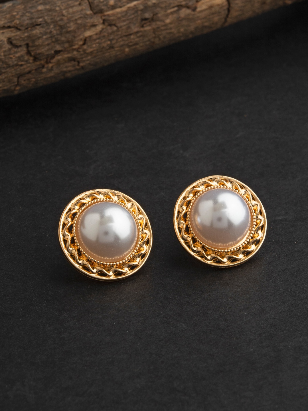 

E2O Gold-Toned & White Contemporary Gold Plated Studs Earrings