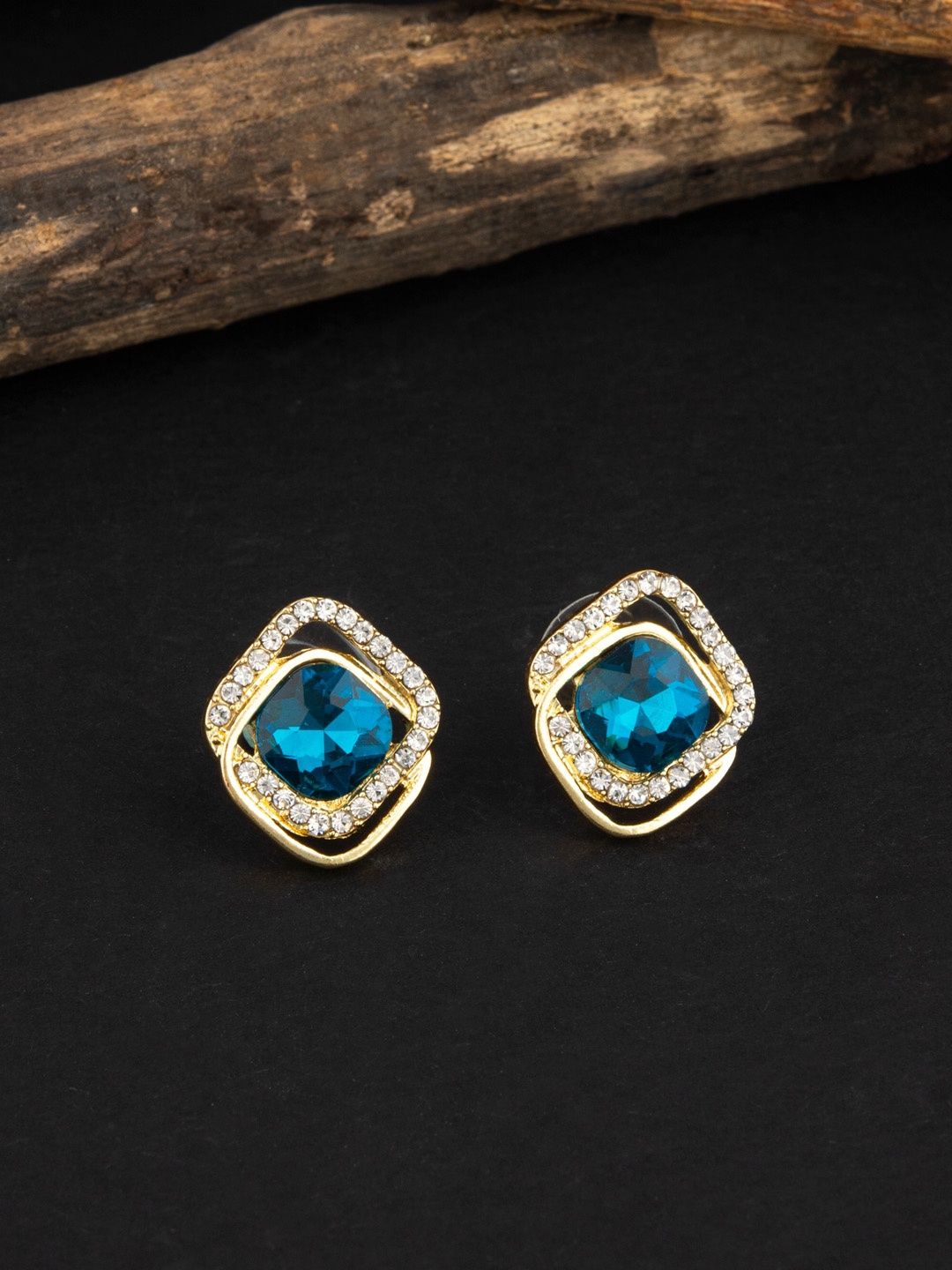 

E2O Women Gold-Toned Contemporary Artificial Dimond Studded Studs Earrings