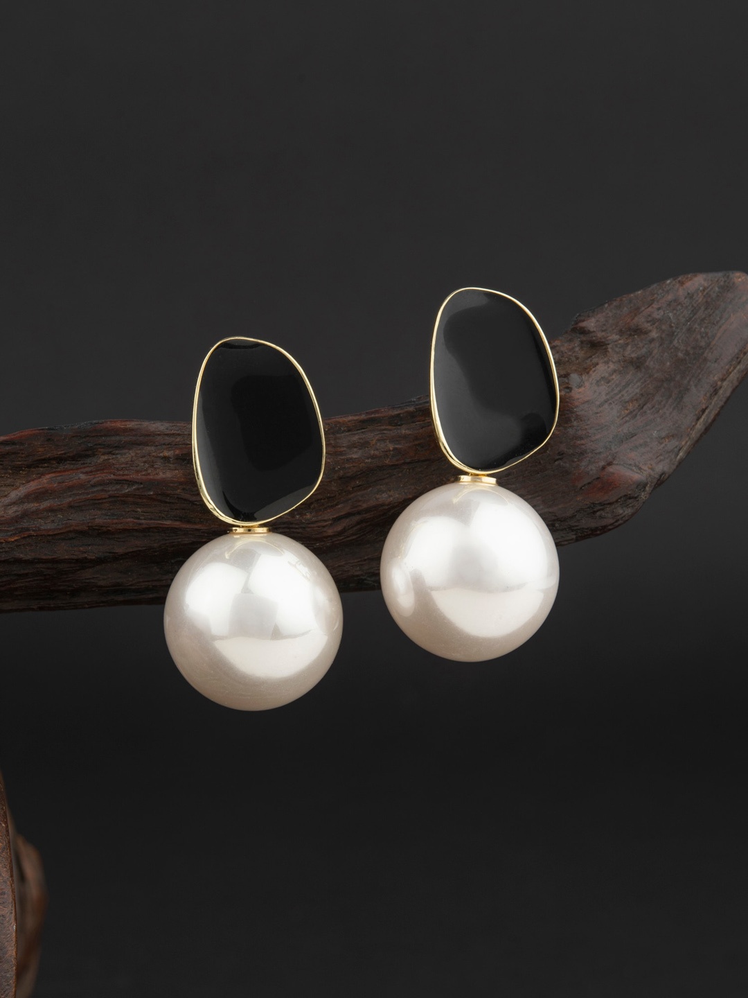 

E2O Women Black & White Gold Plated Pearls Contemporary Drop Earrings