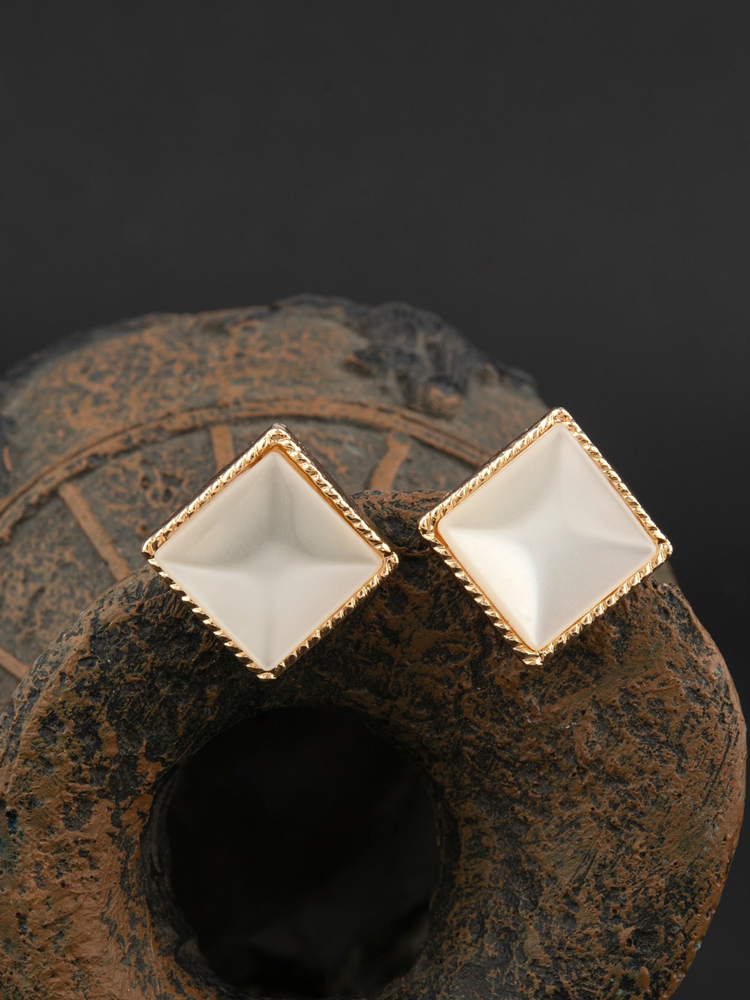 

E2O Gold-Toned Contemporary Studs Earrings