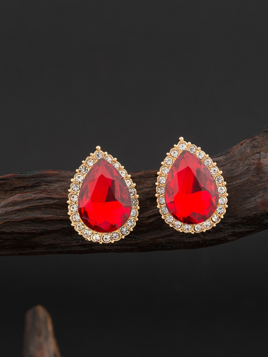 

E2O Gold-Toned & Red Contemporary Studs Earrings