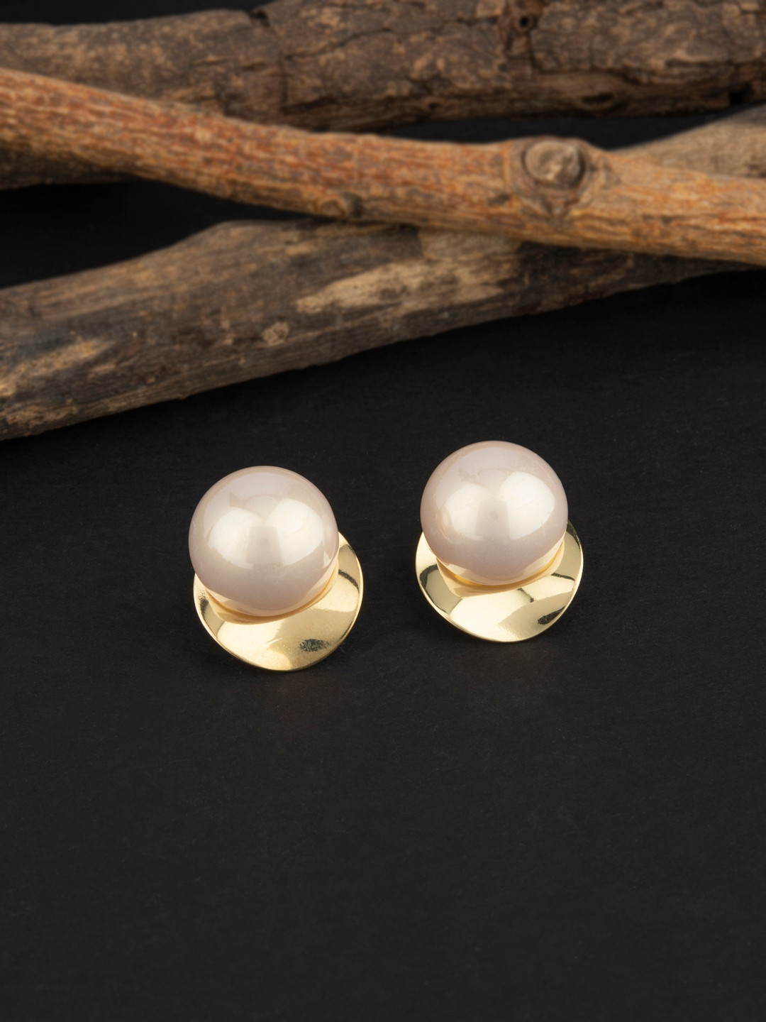 

E2O Gold-Toned & White Spherical Studs Earrings