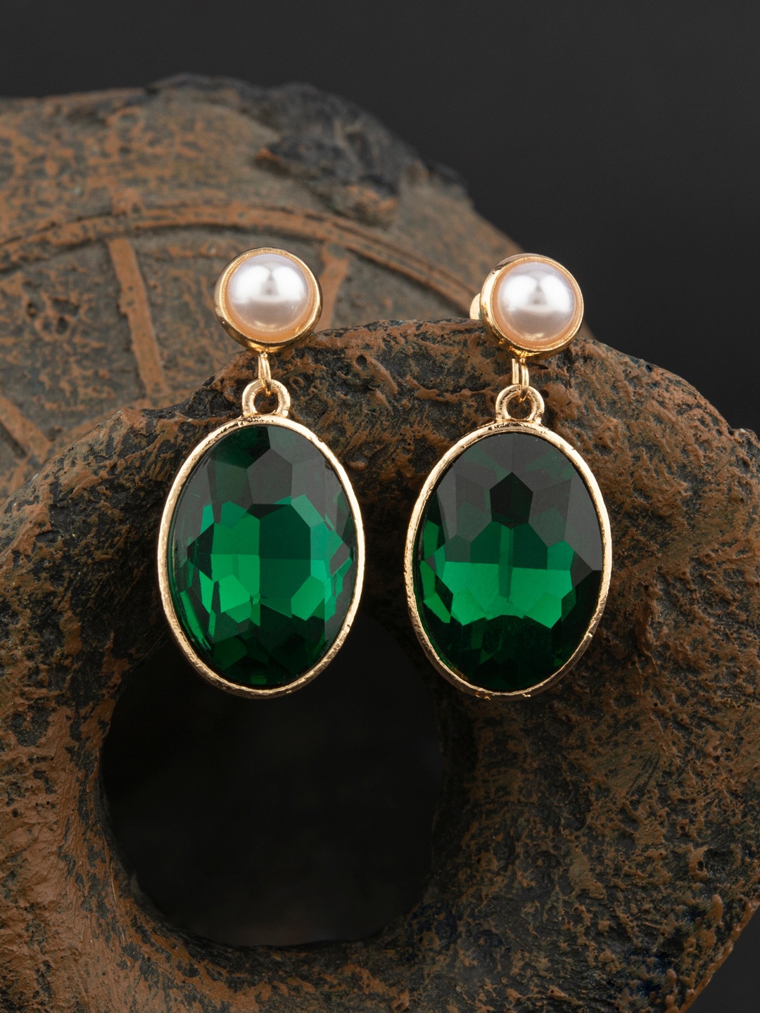 

E2O Gold Plated Green Contemporary Drop Earrings