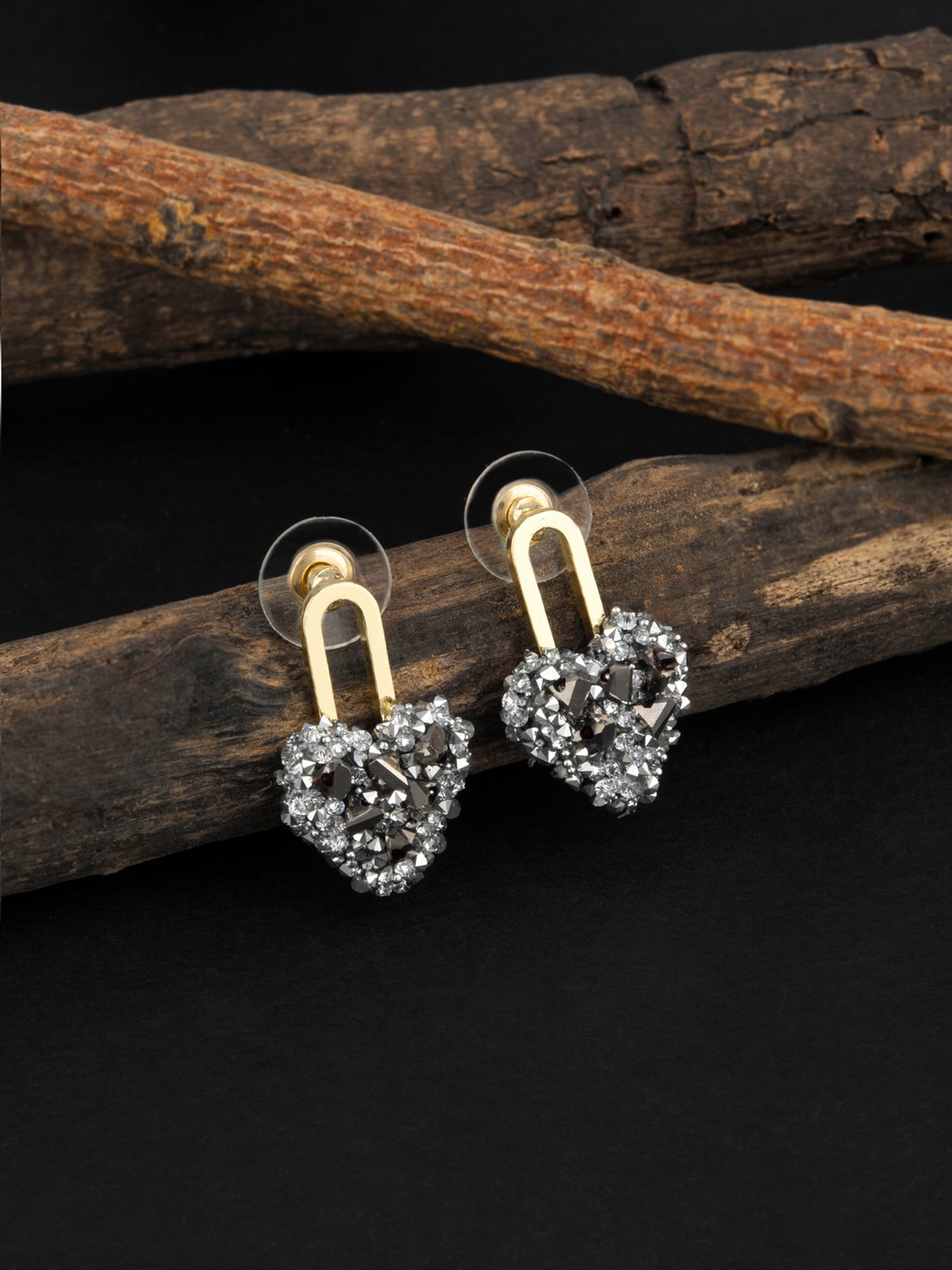 

E2O Women Black & Gold-Toned Contemporary Hoop Earrings