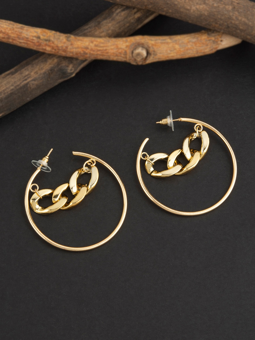 

E2O Women Gold-Toned Contemporary Half Hoop Earrings