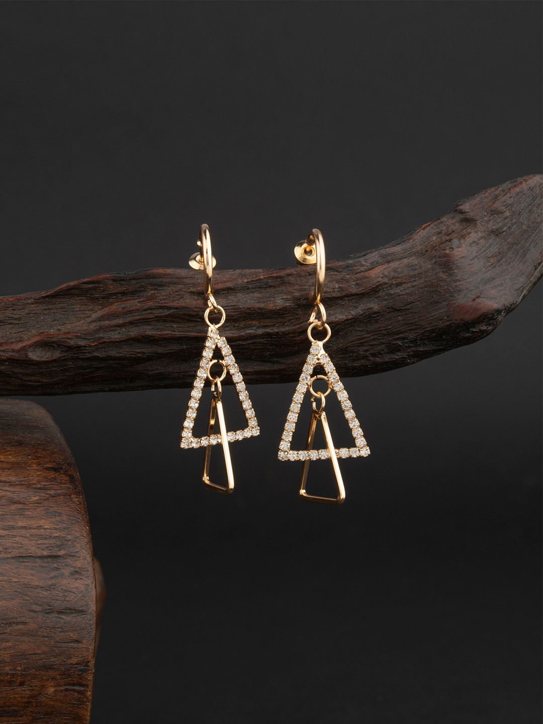 

E2O Gold-Toned Gold Plated Crafted Triangular Drop Earrings