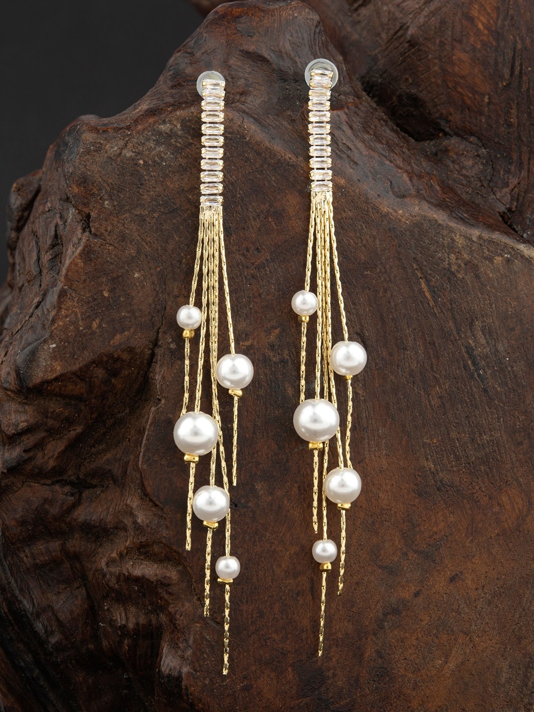 

E2O Gold-Toned & White Classic Drop Earrings