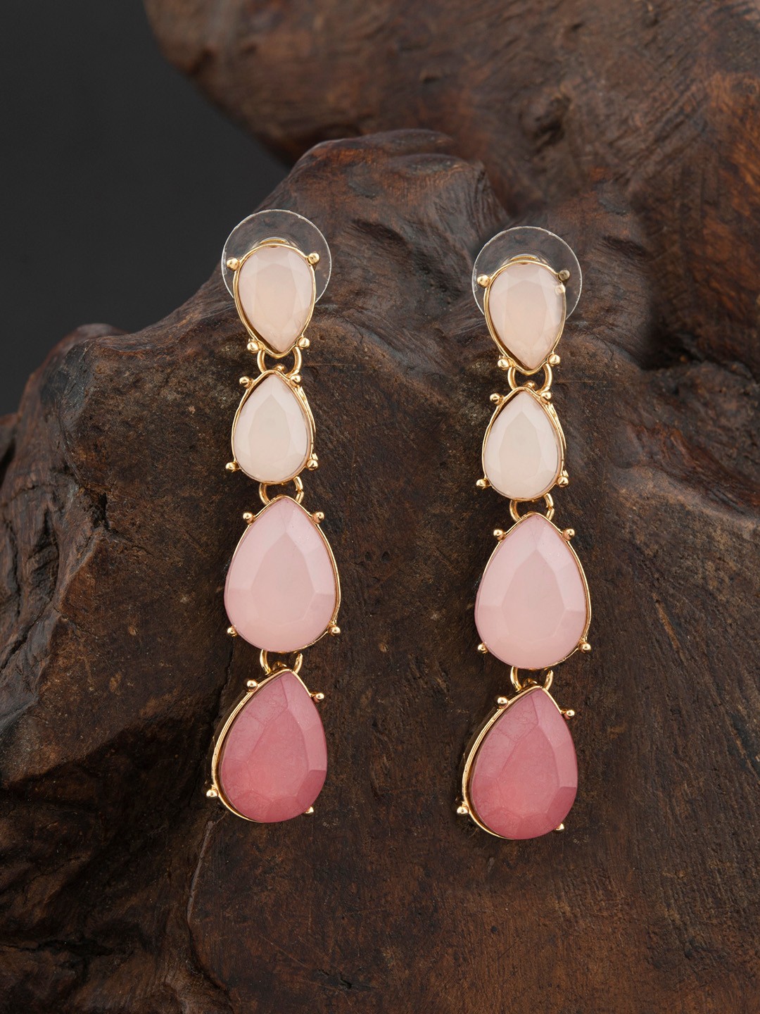 

E2O Gold Plated Pink Teardrop Shaped Pearl Drop Earrings