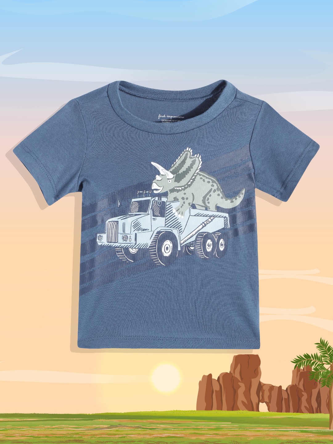 

Macy's First Impression Infant Boys Navy Blue & Green Printed T-shirt