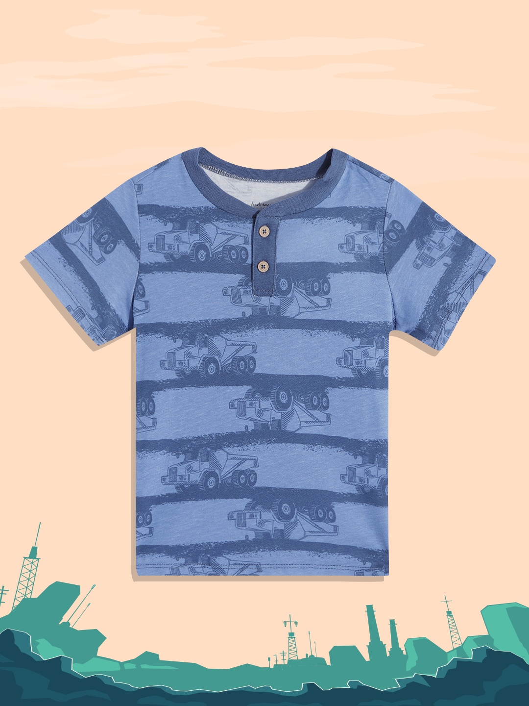 

Macy's First Impression Boys Blue Conversational Printed Henley Neck T-shirt