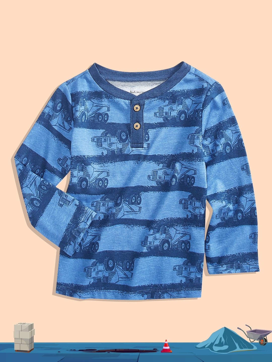 

Macy's First Impression Infant Boys Blue Trucks Print & Striped Henley Neck T-shirt