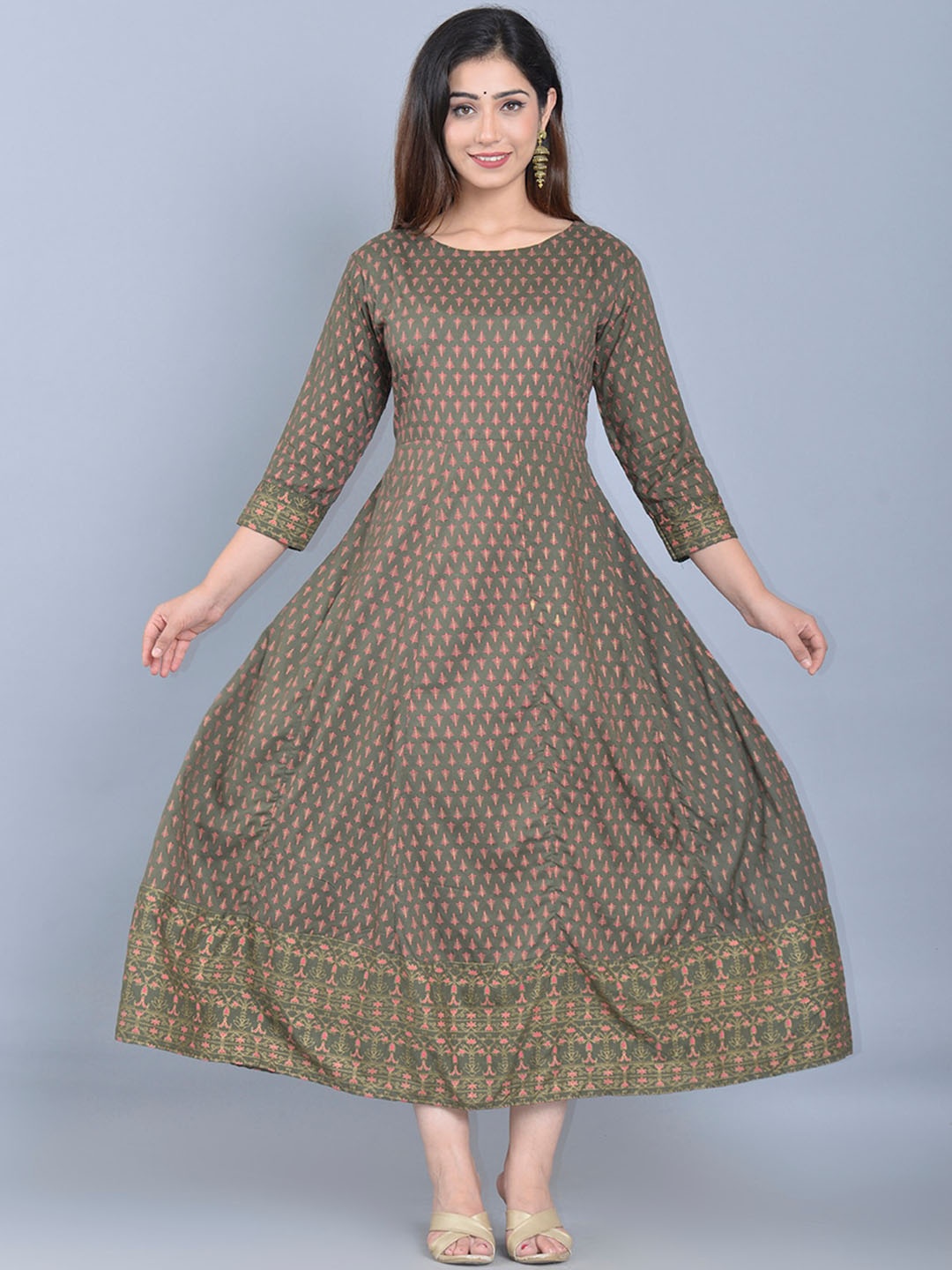 

Bachuu Women Rust Ethnic Motifs Printed Patchwork Anarkali Kurta