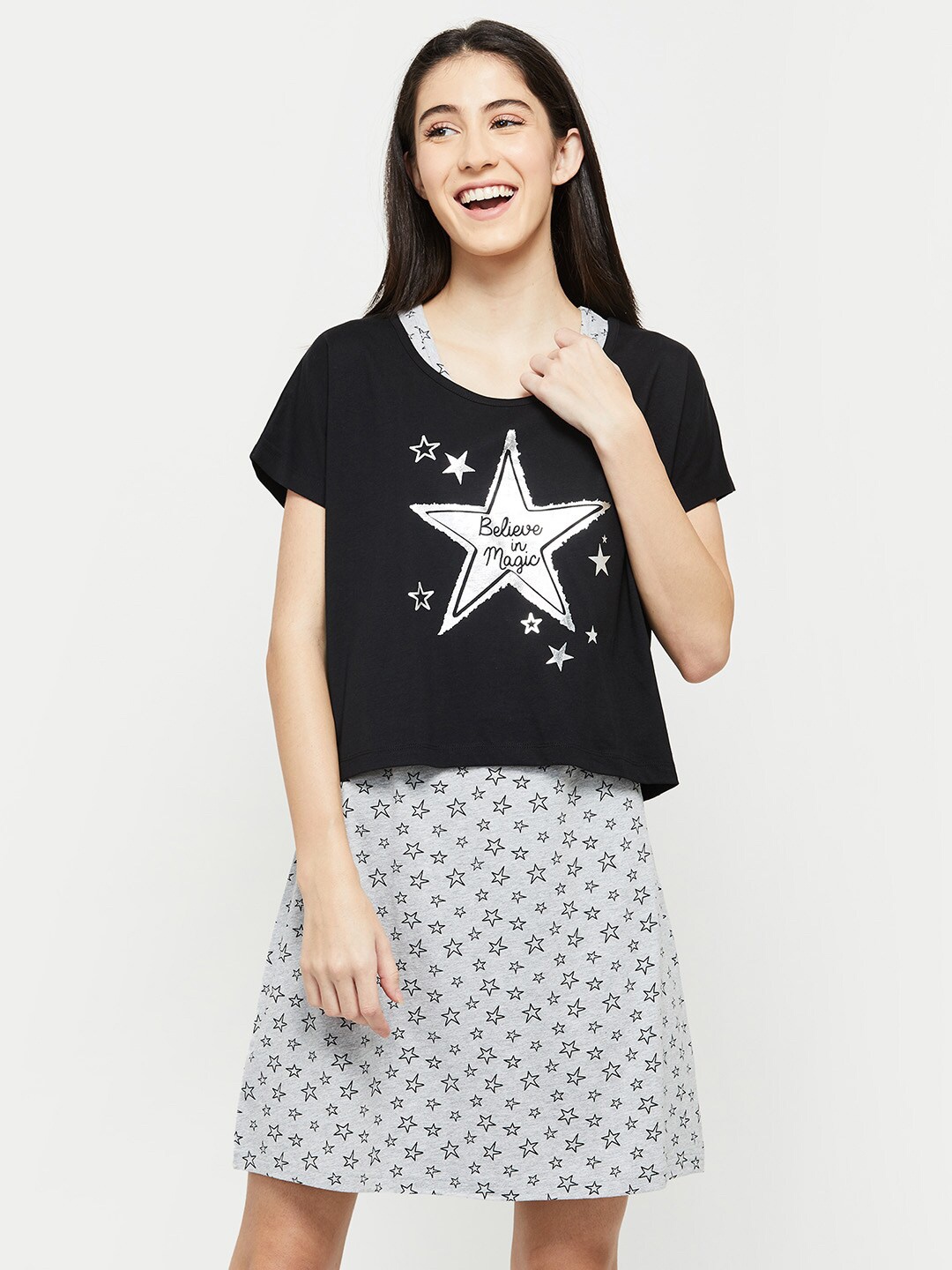 

max Women Black Printed Nightdress