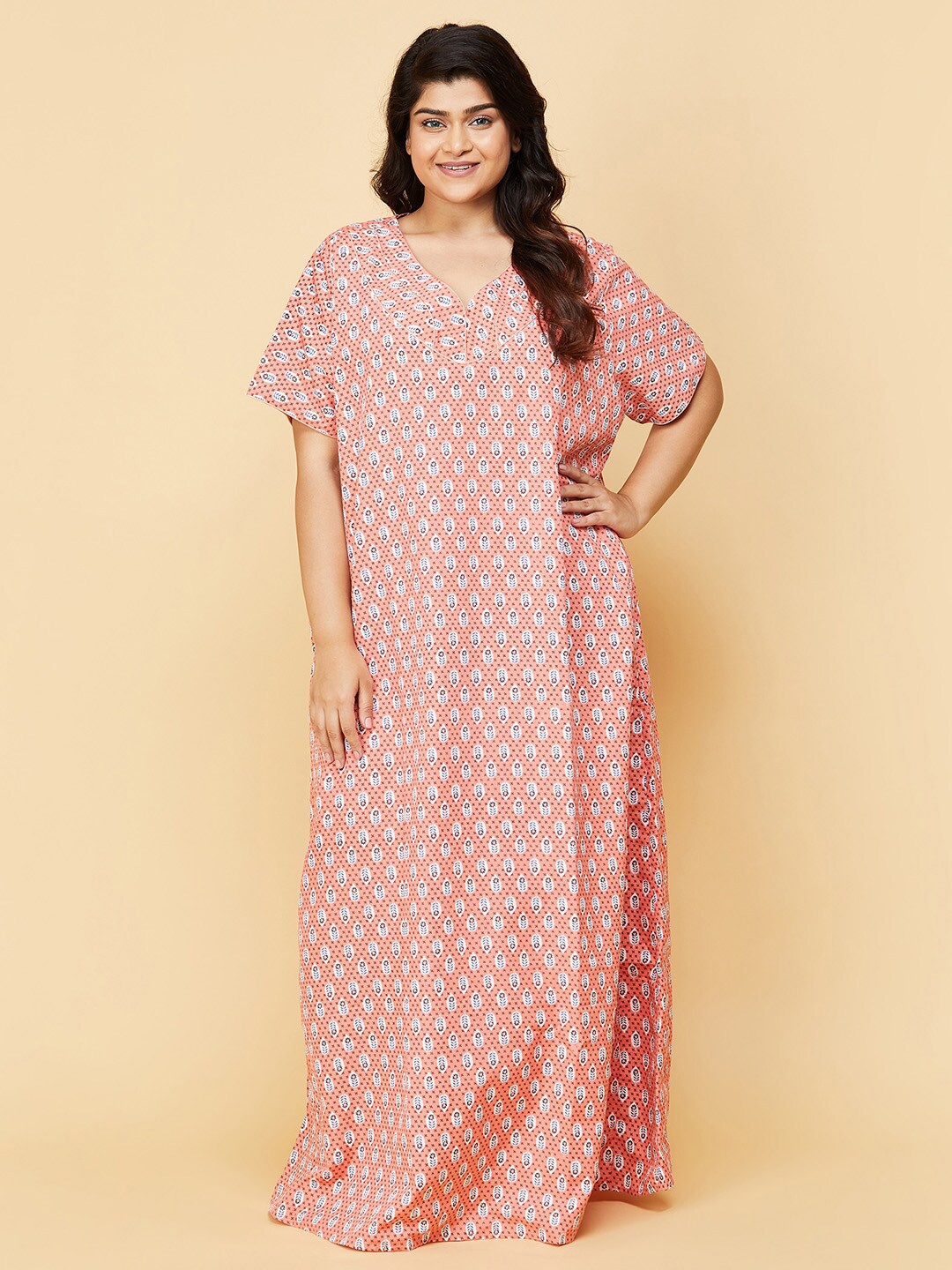 

max Women Peach-Coloured Printed Maxi Nightdress