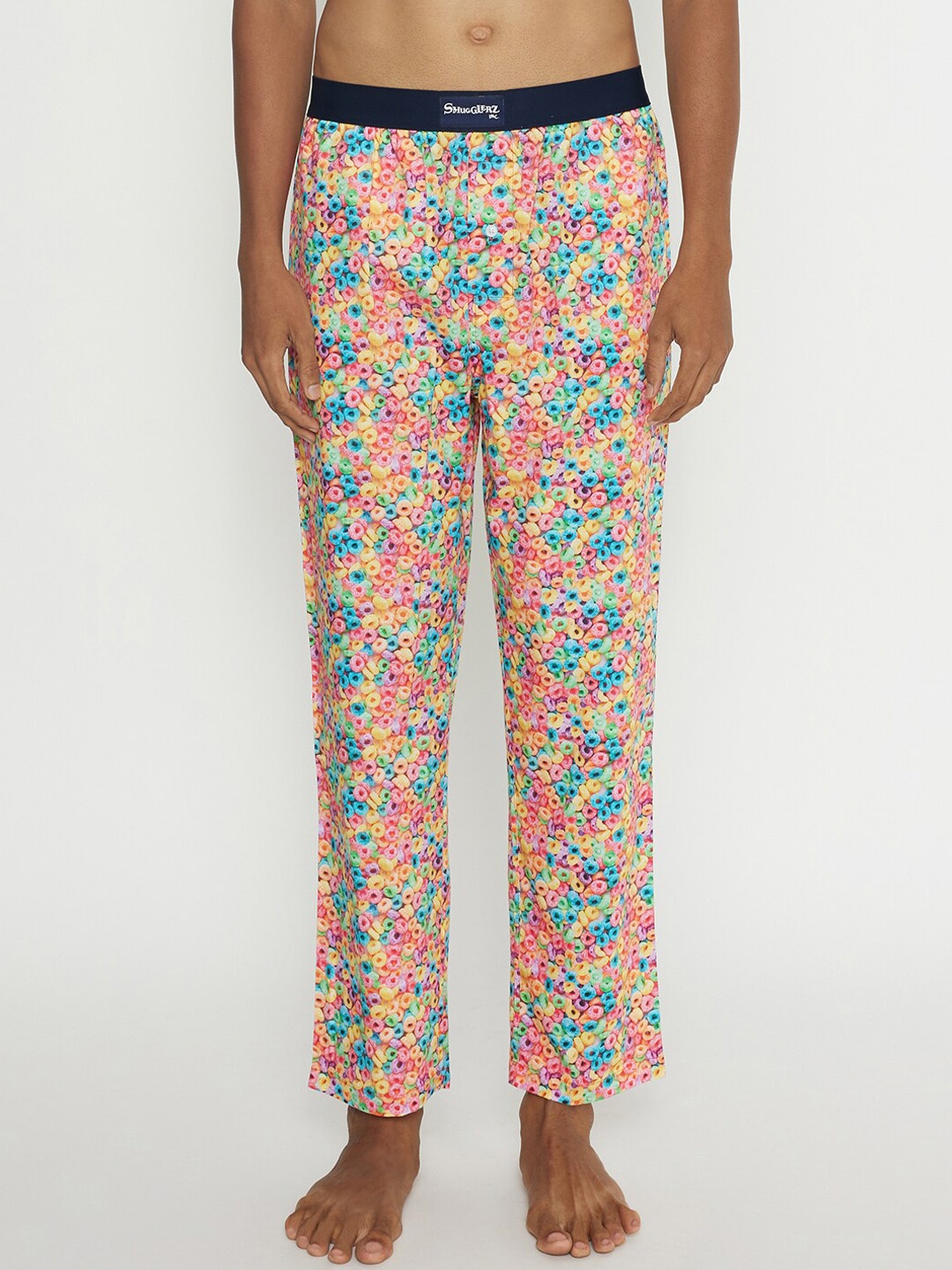 

SMUGGLERZ INC. Men Pink & Blue Printed Pure Cotton Lounge Pant
