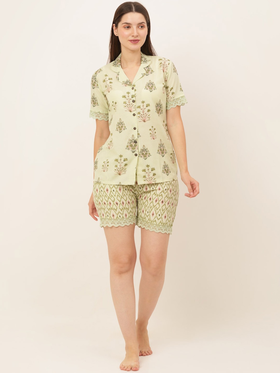 

Laado - Pamper Yourself Women Green & Brown Printed Night suit