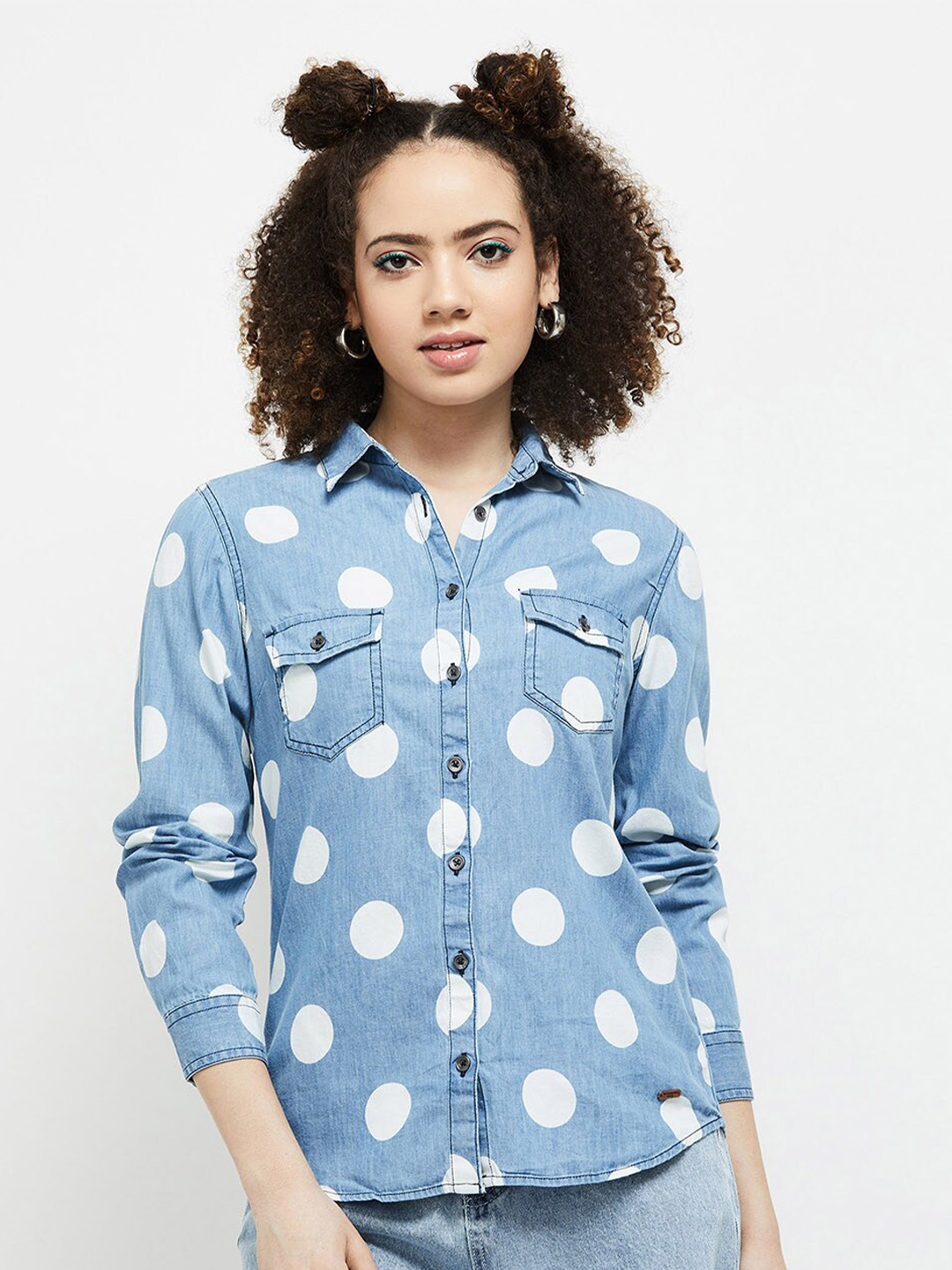 

max Women Blue & White Printed Casual Shirt