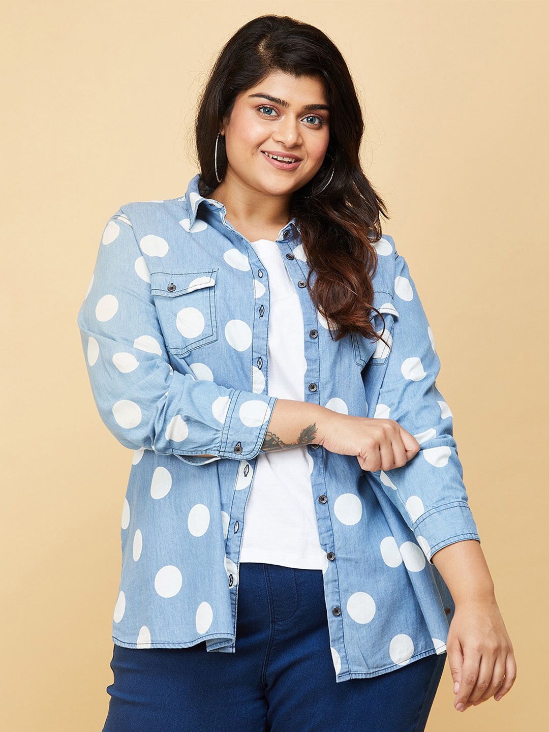 

max Women Blue Printed Casual Shirt