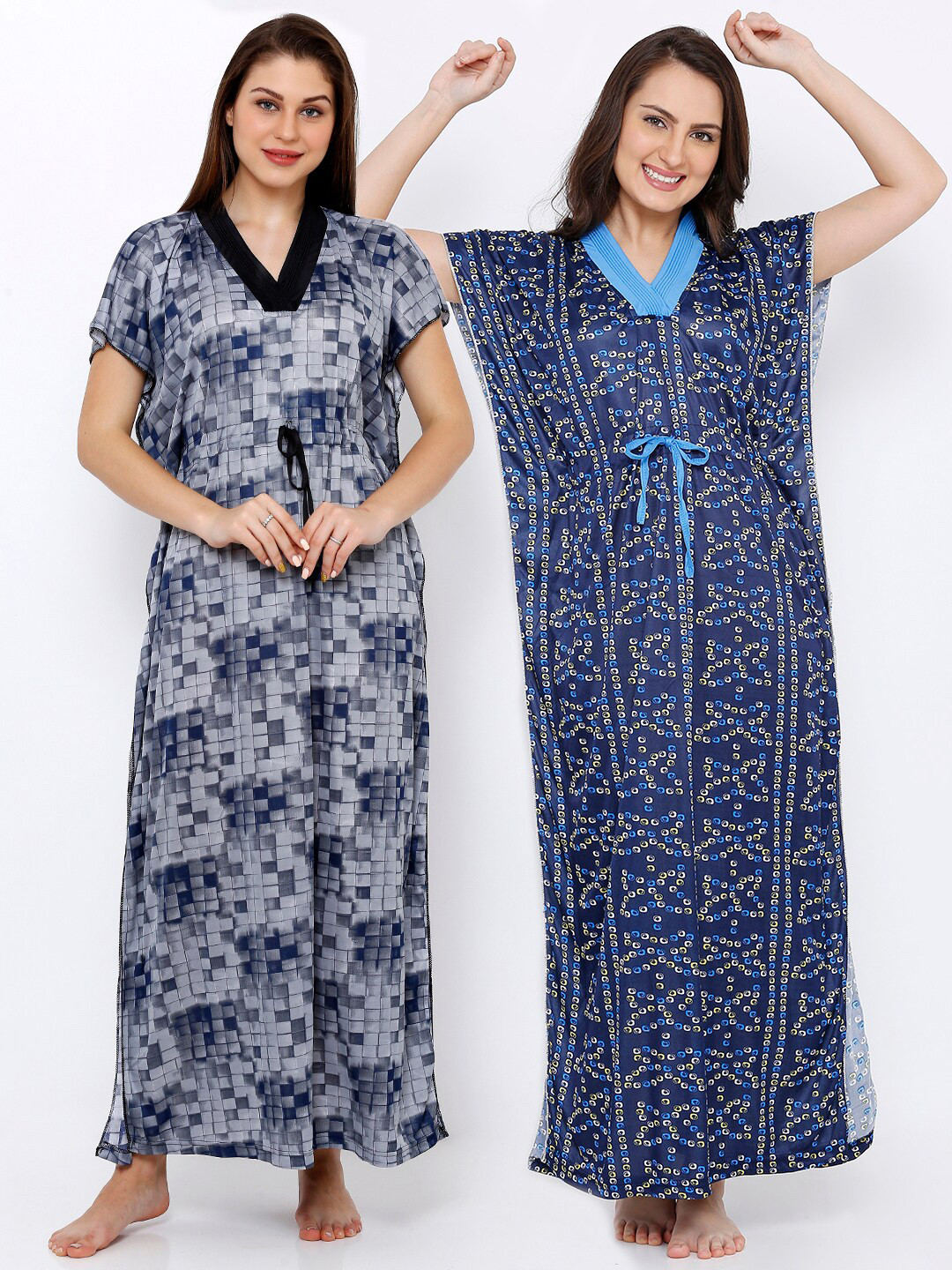 

Pretty Awesome Pack Of 2 Navy Blue Printed Maxi Nightdress