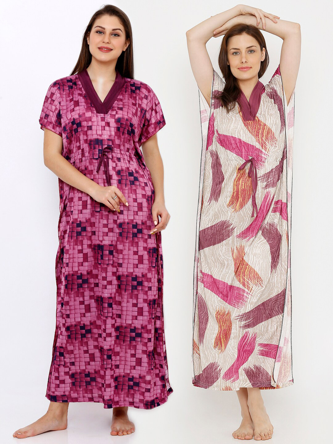 

Pretty Awesome Women Pack Of 2 Pink Printed Maxi Nightdress