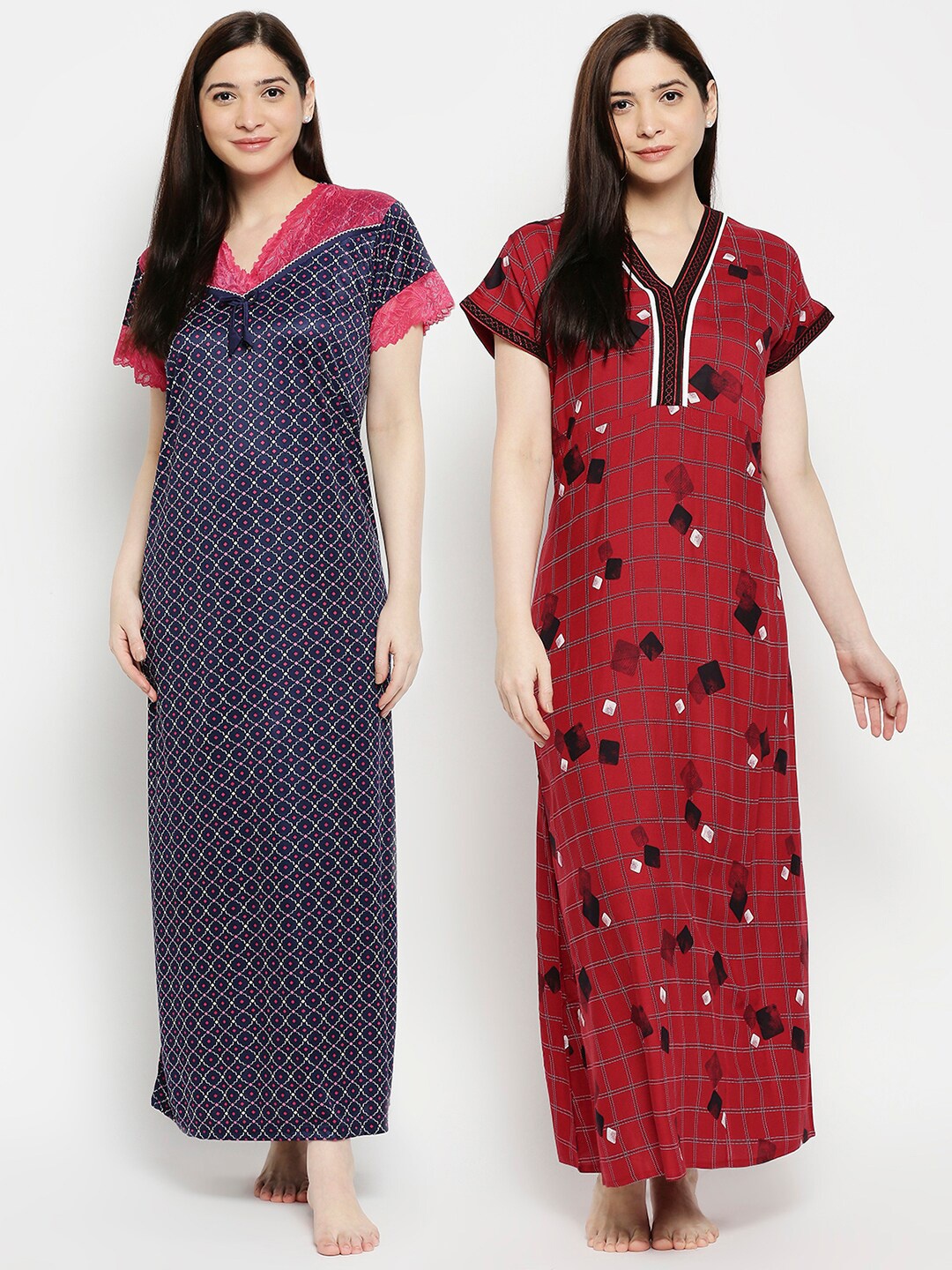 

Pretty Awesome Women Pack of 2 Pink Printed Maxi Nightdress