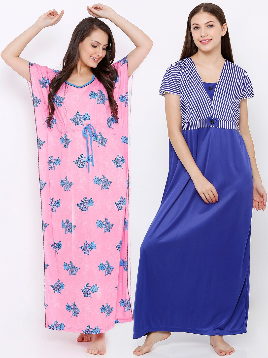 

Pretty Awesome Women Pack of 2 Blue & Pink Printed Maxi Nightdress