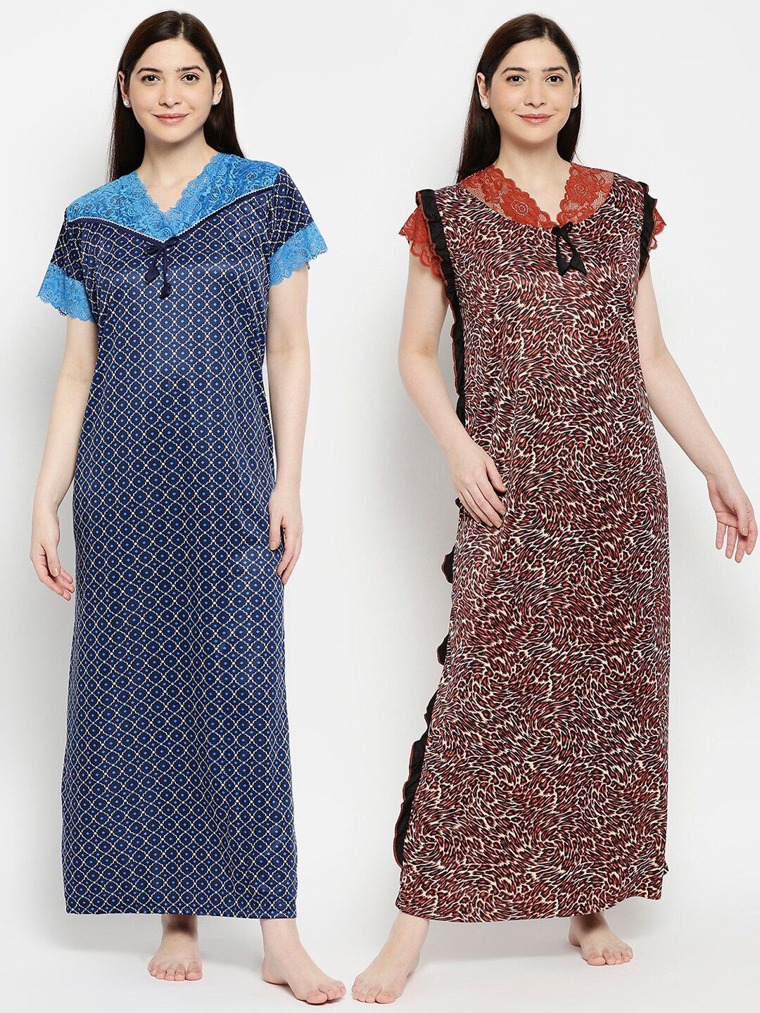 

Pretty Awesome Women Pack Of 2 Beige Printed Maxi Nightdress