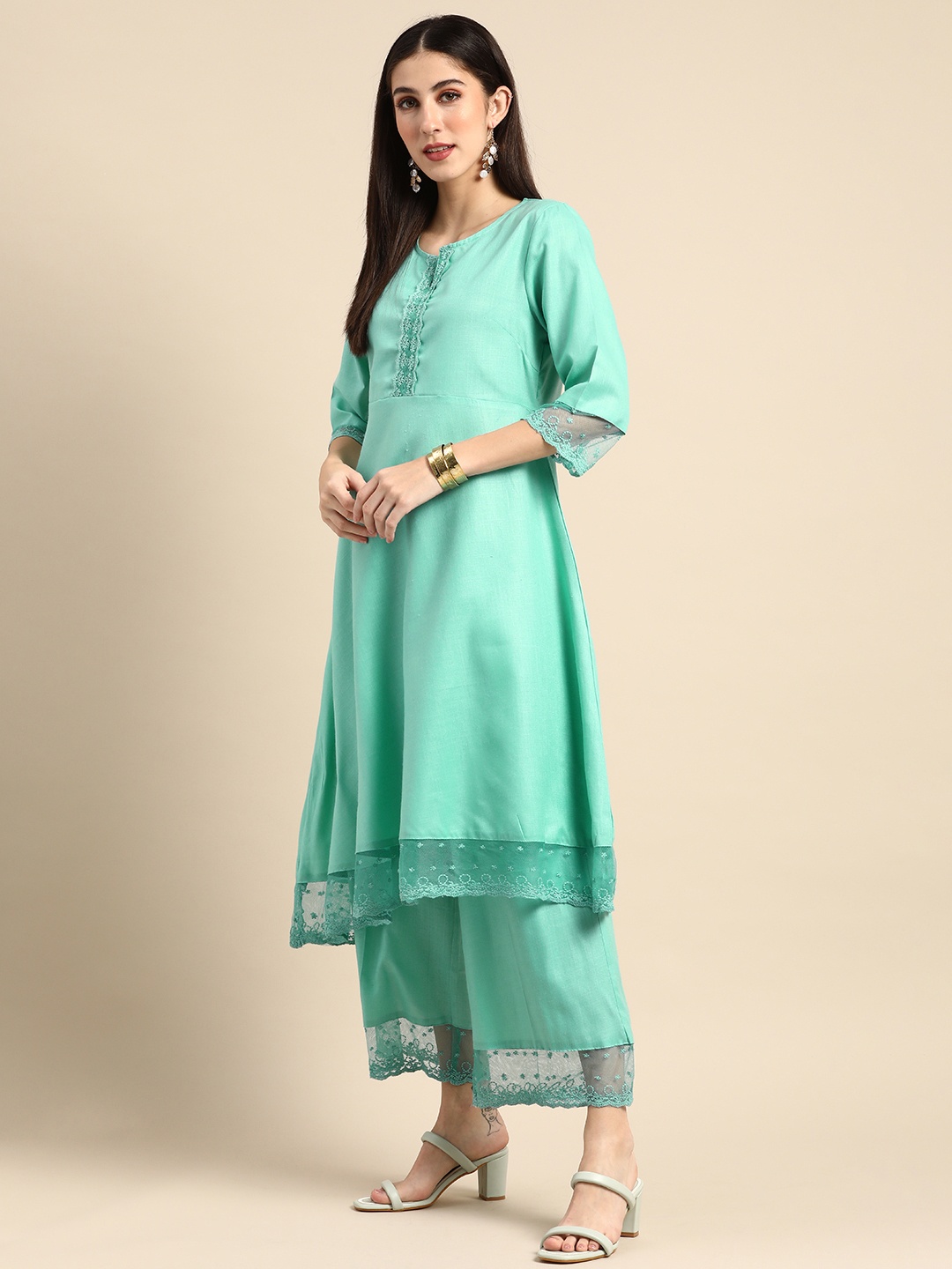 

Anouk Women Blue Solid Kurta with Palazzos
