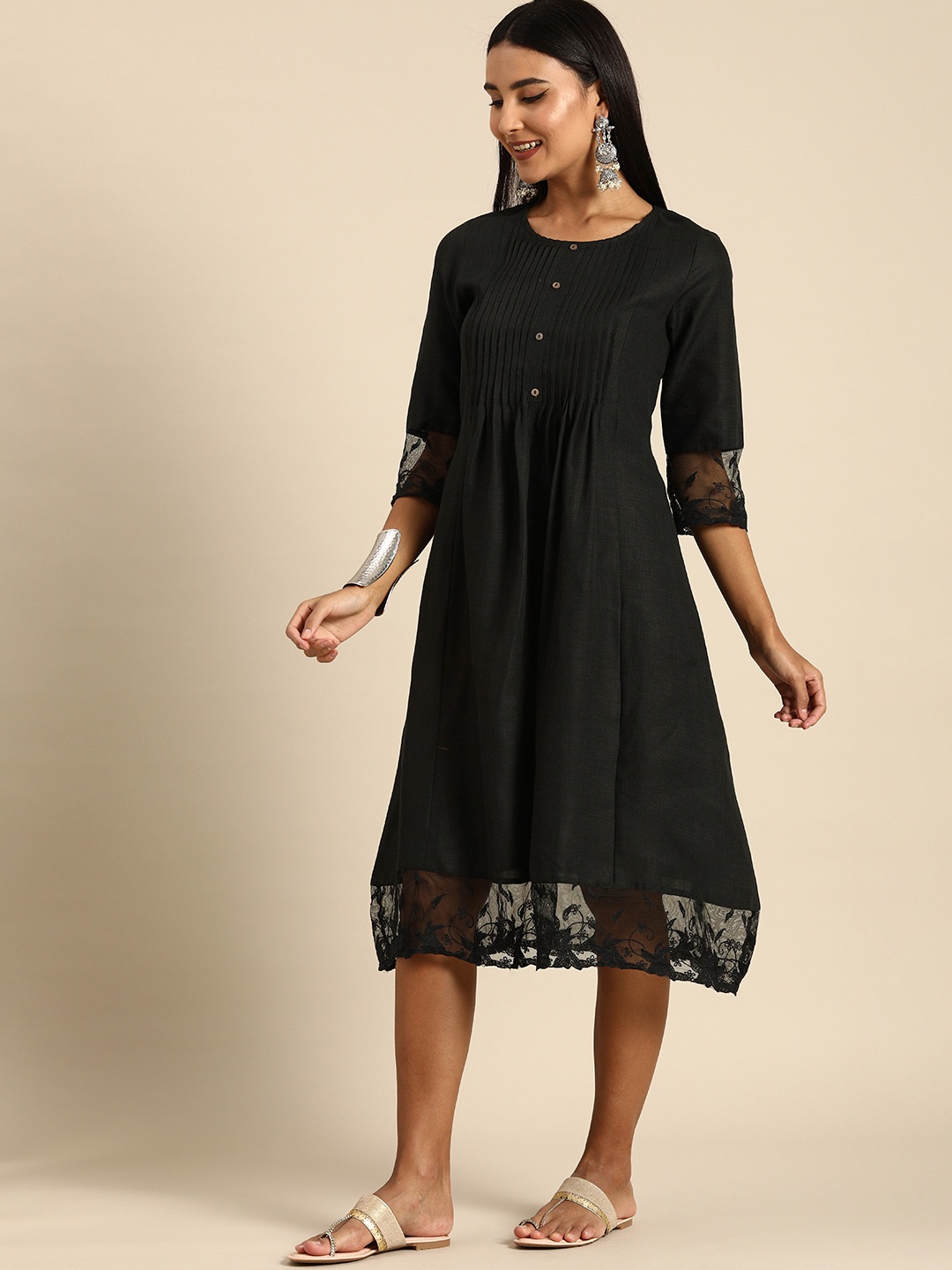 

Anouk Women Black Solid A-Line Dress