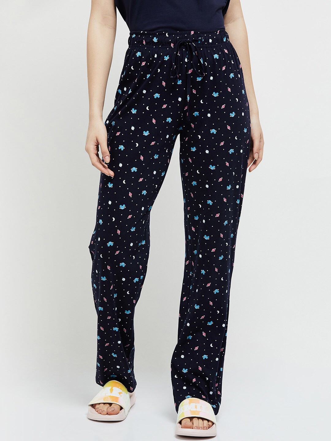 

max Women Navy Blue Printed Cotton Lounge Pant